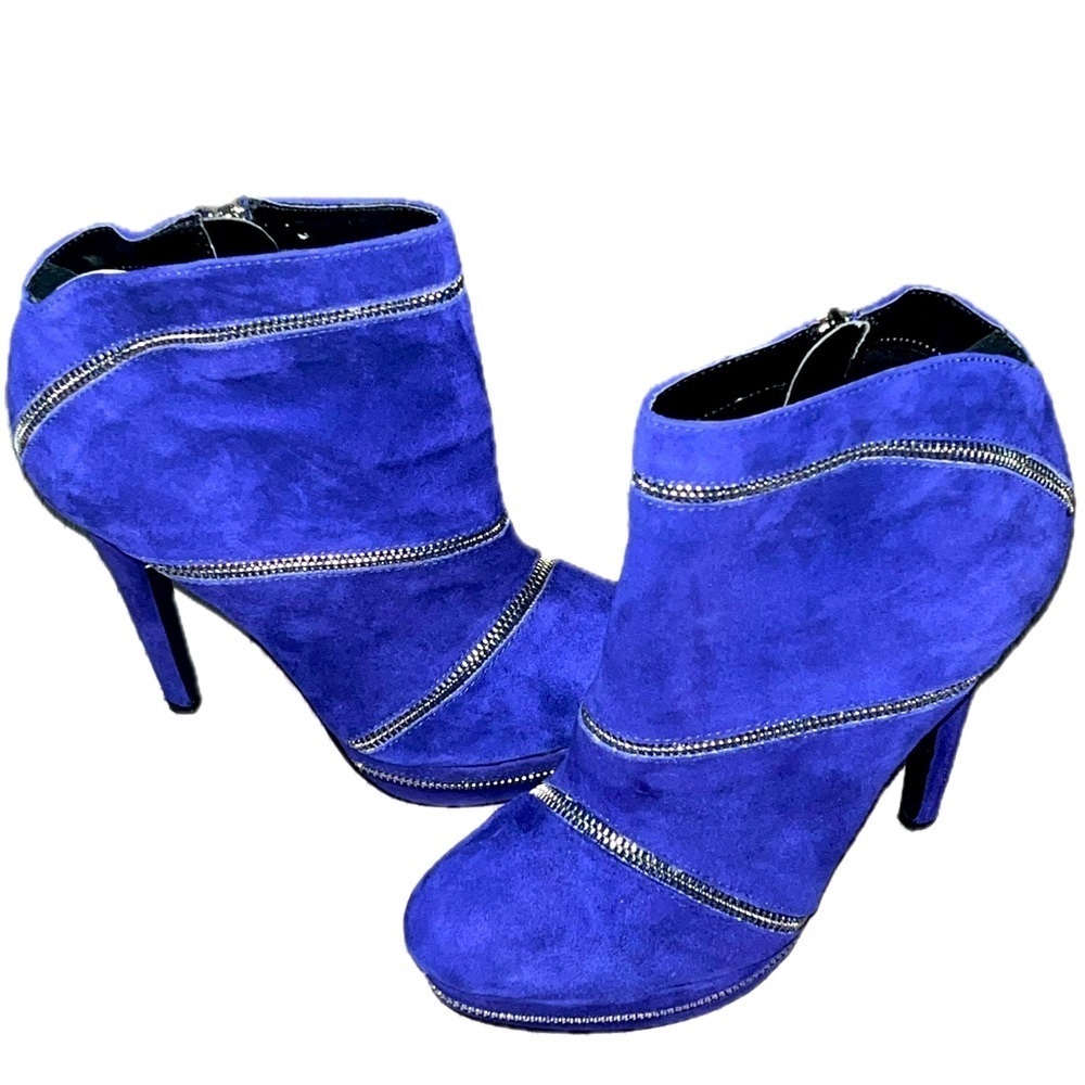 Colin Stuart Size 9B Booties Zipper Violet Blue Platform Stiletto Boots Cocktail